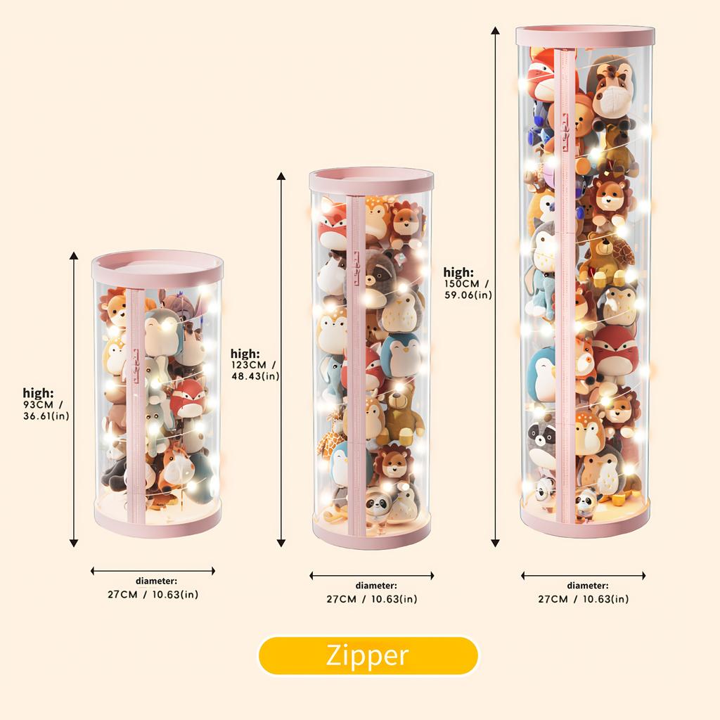 Transparent Storage Box Put Dolls Plush Toys Storage Cylinder with Lid|Perfect for Christmas & Halloween Decor|All-Round Display