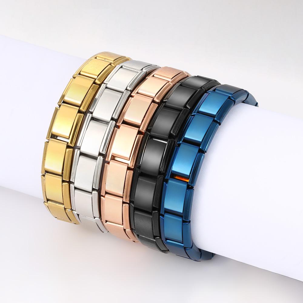Braccialetti Quadrati Trendy in Acciaio Inossidabile per Donne Uomini HipHop Metallo Moduli Italiani Estensibili Regalo Gioielli Festa di Compleanno