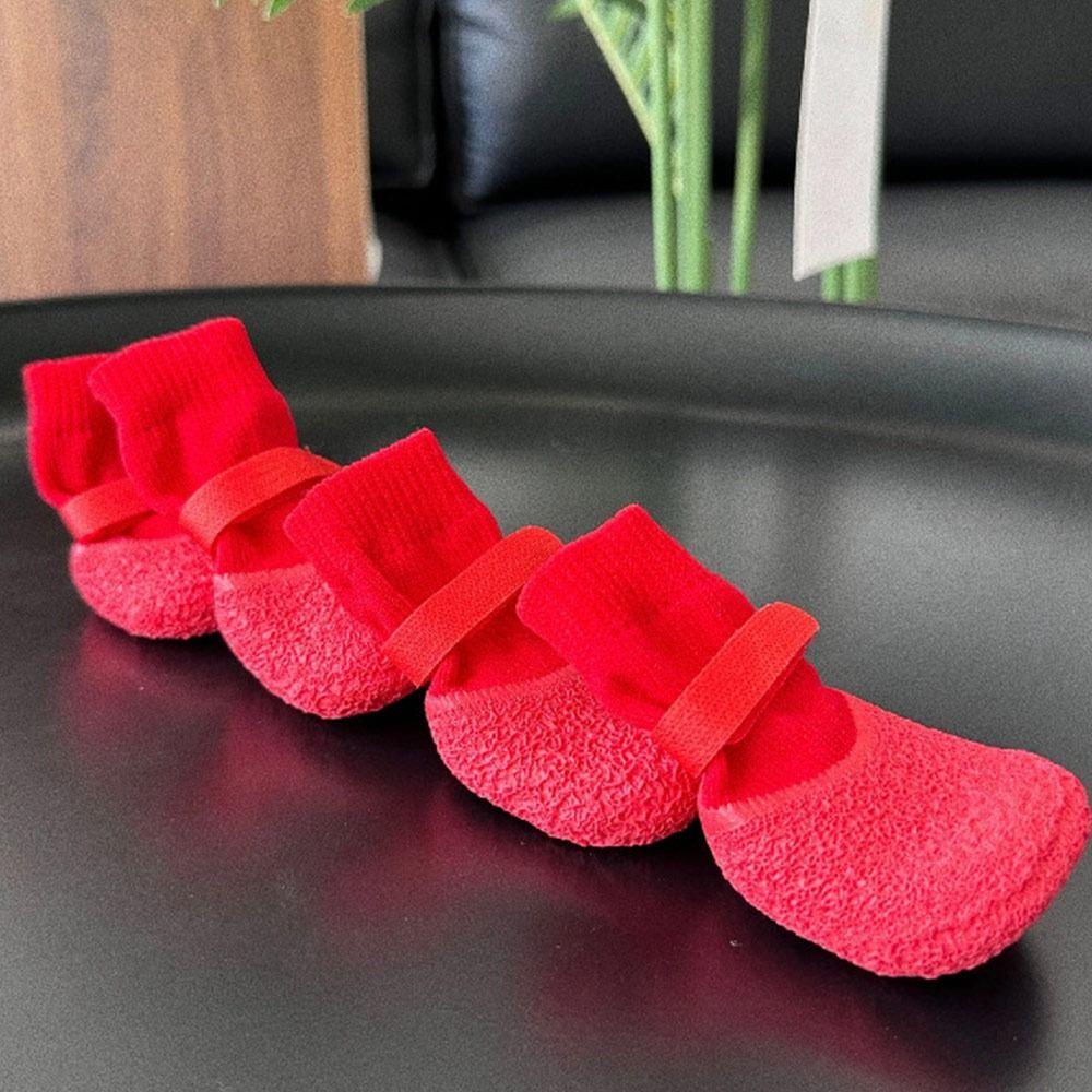 4Pcs/Set Cute Anti-slip Dog Shoes Anti-dirty Waterproof Pet Boots Adjustable Wear Resistant Dog Foot Cover Autumn Winter