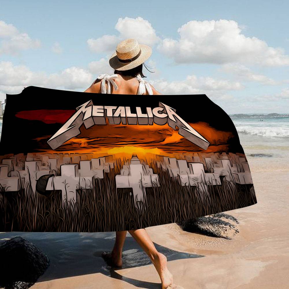 Retro Popular M-metallicaS Band Microfiber Printed Beach Towel Mountain Climbing Yoga Beach Swimming Running Absorbent Towel