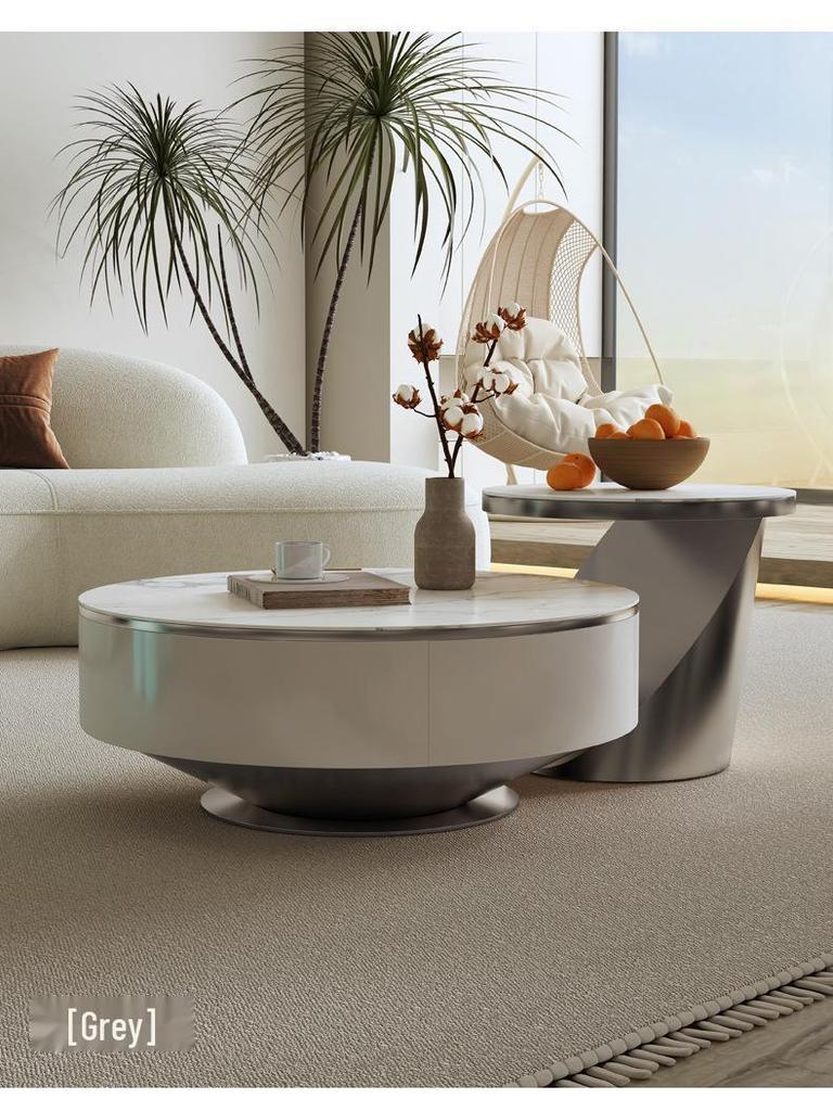 Modern Minimalist Round Coffee Table with TV Cabinet for Small Living Rooms