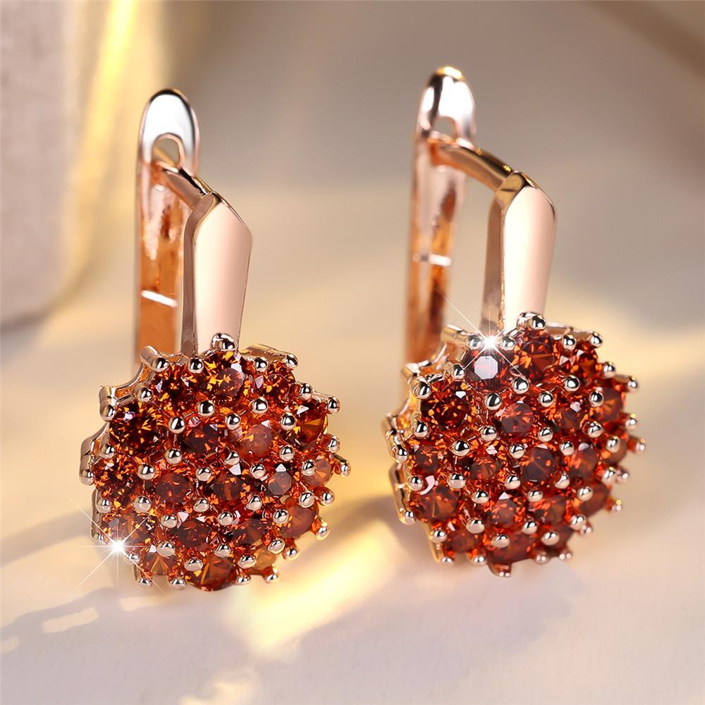 Brincos de Argola Flor de Girassol de Cristal de Luxo com Zircônia Vermelha Para Mulheres Cor Dourado Rosa Prata Flor de Casamento Presente de Aniversário