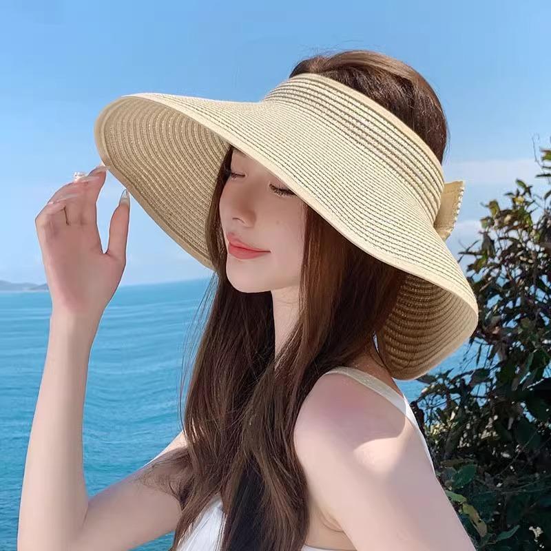 Empty Top Straw Hat Big Eaves Hat Women's Foldable Sun Protection Sun Hat Beach Vacation Seaside Sun Protection Hat