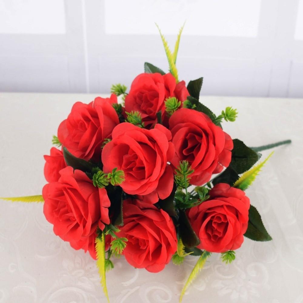 12 Heads Real Happy Silk Flower Mini Photography Photo Gift Valentine's Day Natural Flower Plastic Fake Rose Flowers Bouquet