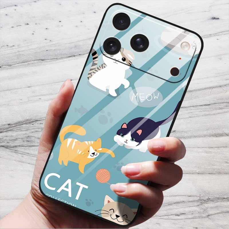 Cute Case For iPhone 17 Pro Plus Capa 17 Pro Max Bumper Luxury Tempered Glass Hard Back Cover iPhone17 Air Funda Animal Patterns