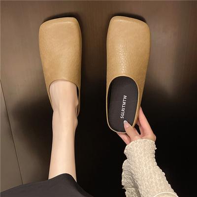 Square Toe Loafers Shoes Woman 2024 Slippers Flat Female Mule Low Pantofle Luxury Slides Cover Mules New Summer Designer Soft Re
