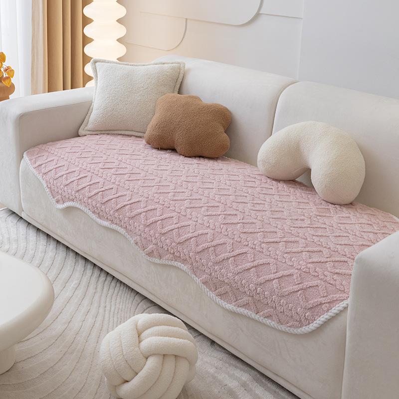 

Sofa Cushion Cover Cloth Winter Fleece-Lined Non-Slip Special-Shaped One-Piece Sofa Cover 80*90cm