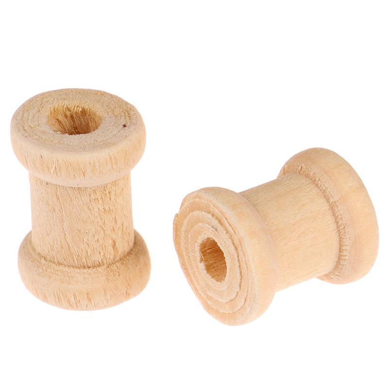 100Pcs Wooden Empty Thread Spools Wood Bobbins Reels Organizer Sewing Tools