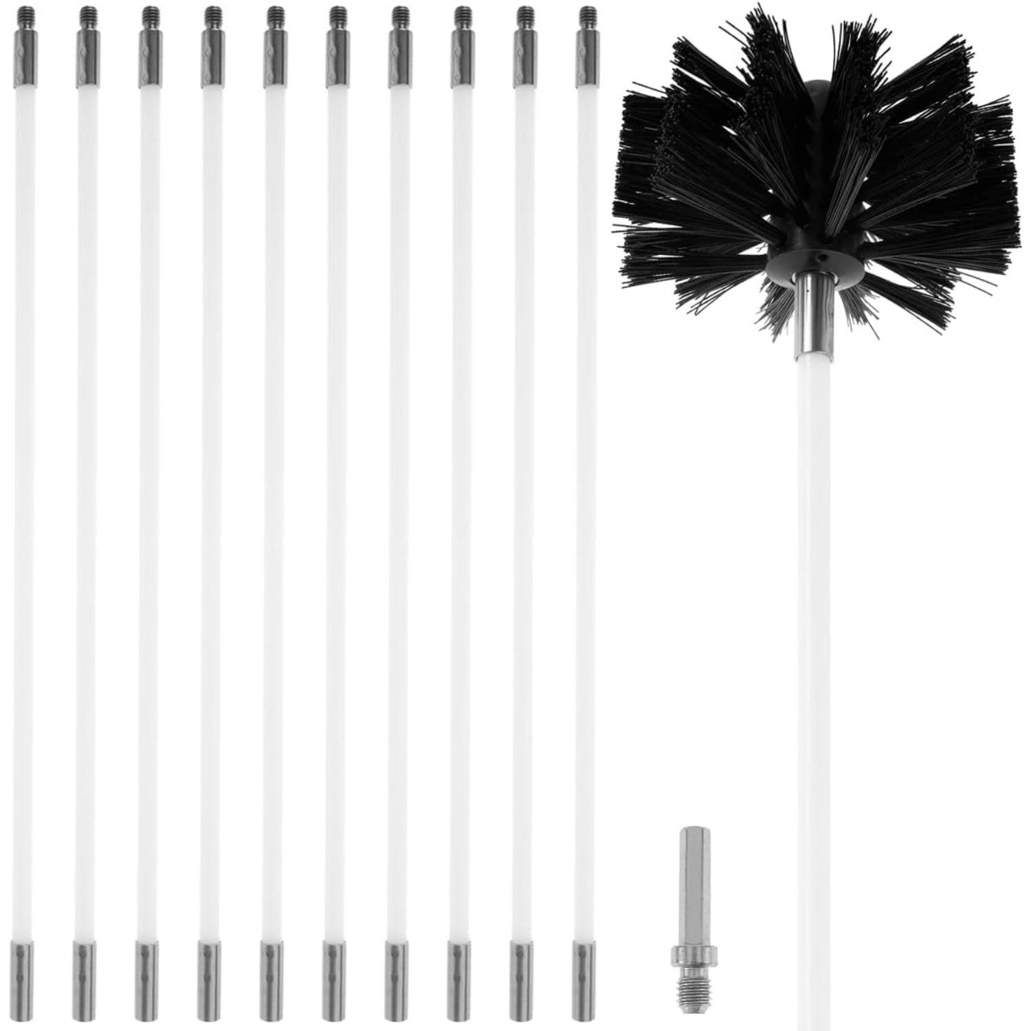 12pcs Chimney Sweep Kit,15 FT Duct Vent Cleaning Brush Kit with 1 Nylon Brush Heads and 11Rods Detachable,Chimney Sweep Set Kit for Fireplace Dryer 12-Pack