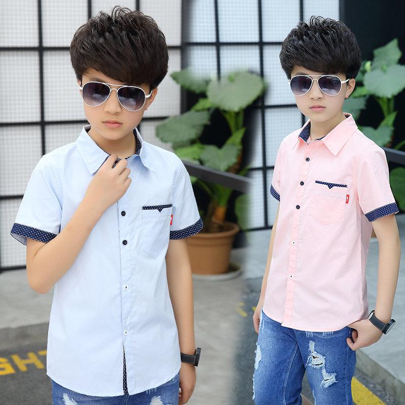 Camicie per ragazzi della scuola Camicette a maniche corte per ragazzi Abbigliamento per bambini Colletto rovesciato in cotone Top per bambini 5 7 9 11 13 15 anni
