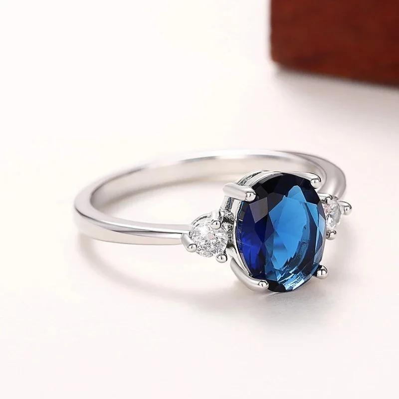 

CAOSHI Simple Gorgeous Finger Ring Lady Engagement Party Zircon with Oval Blue Zirconia Fashion Luxury Accessories for Wedding 10