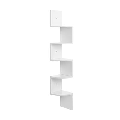 Scaffale Angolare, Scaffale a Muro Galleggiante a 5 Piani con Design a Zigzag, Libreria, Bianco