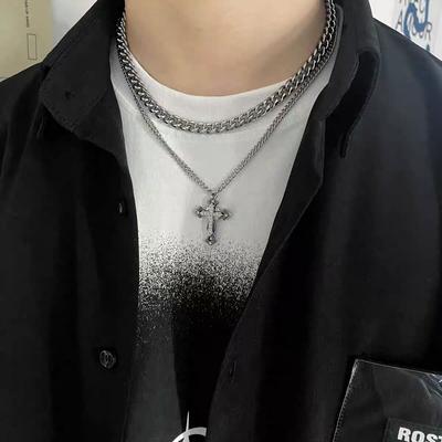 Elmas Haç Küba Kolye Erkek Hip Hop Niş Çift Katmanlı Tasarım Kadın Köprücük Kemiği Zinciri Çift Aksesuarları Tide