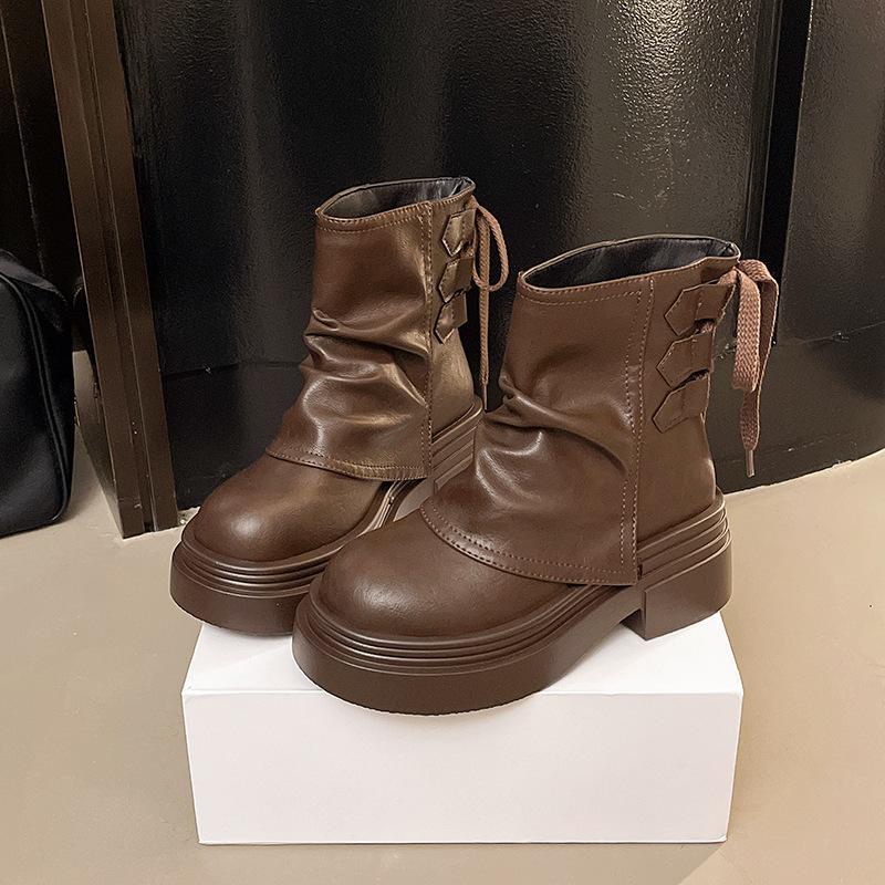 

Retro British style big head belt buckle Martin boots women s 2025 autumn new fashion mix and match small short boots women 35