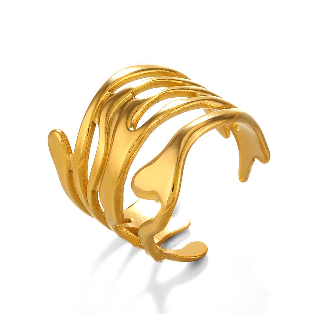 Stainless Steel Lava Irregular Hollow Ring for Women Metal Texture Waterproof Daily Simple Stylish Golden Rings Jewelry