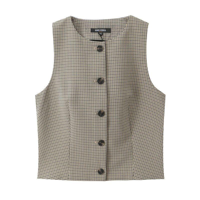 

Fashion Style 2024 Fall and Winter New Women s Sleeveless round Neck Plaid Sleeveless Vest Waistcoat Pants 8372410 Vest XS