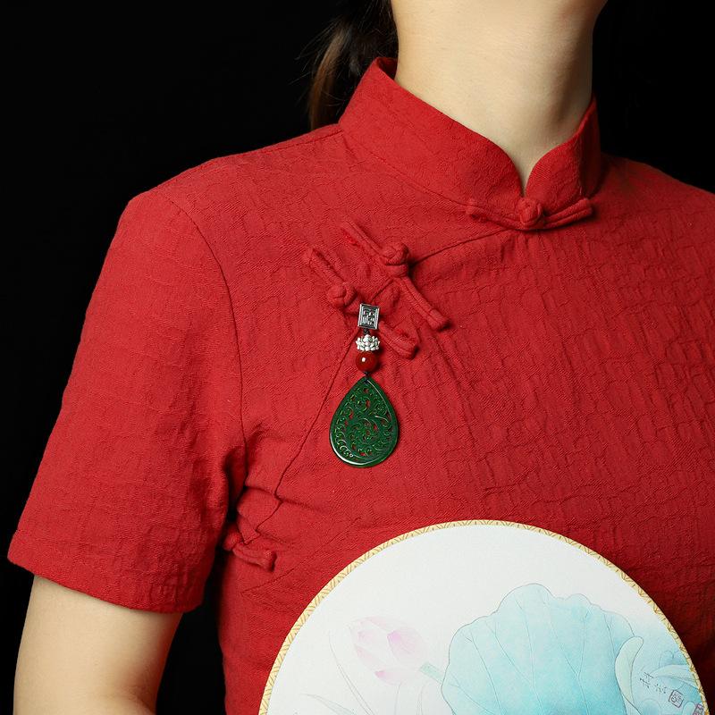 Chinese Retro Cheongsam Button Jade Dry Green Pendant Female Classical Temperament Antique Hanfu Pendant Accessories