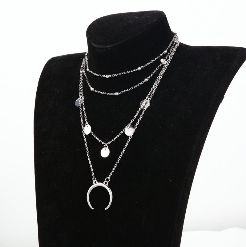 European & American Fashion Multi-layer Moon & Round Bead Choker Necklace