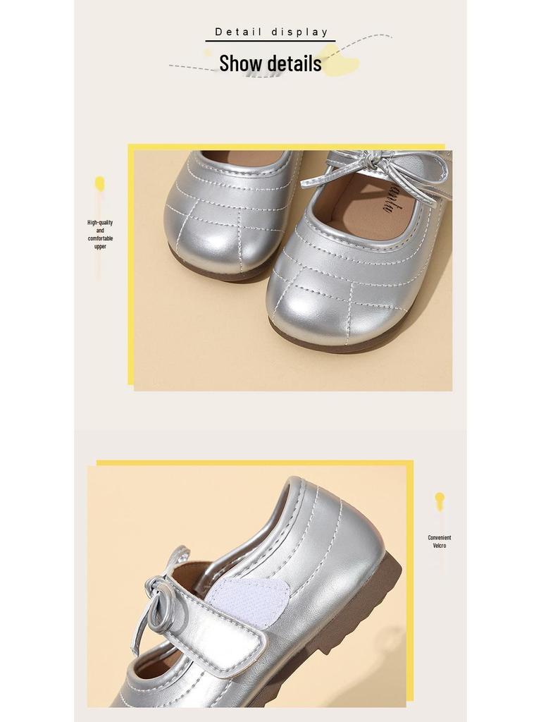 2025 Spring/Autumn Girls' Leather Princess Moccasins - Soft Sole Baby Shoes