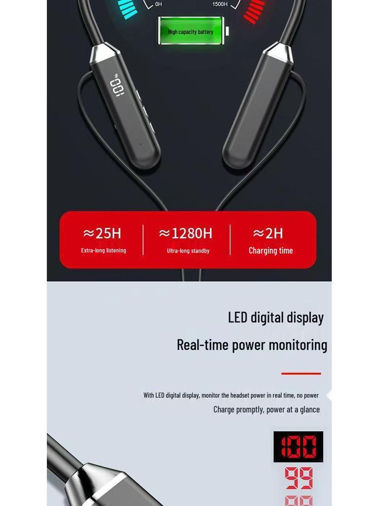 Bluetooth Noise-Cancelling Neckband Earphones - Long Battery Life & Versatile for Gaming & Outdoor Sports