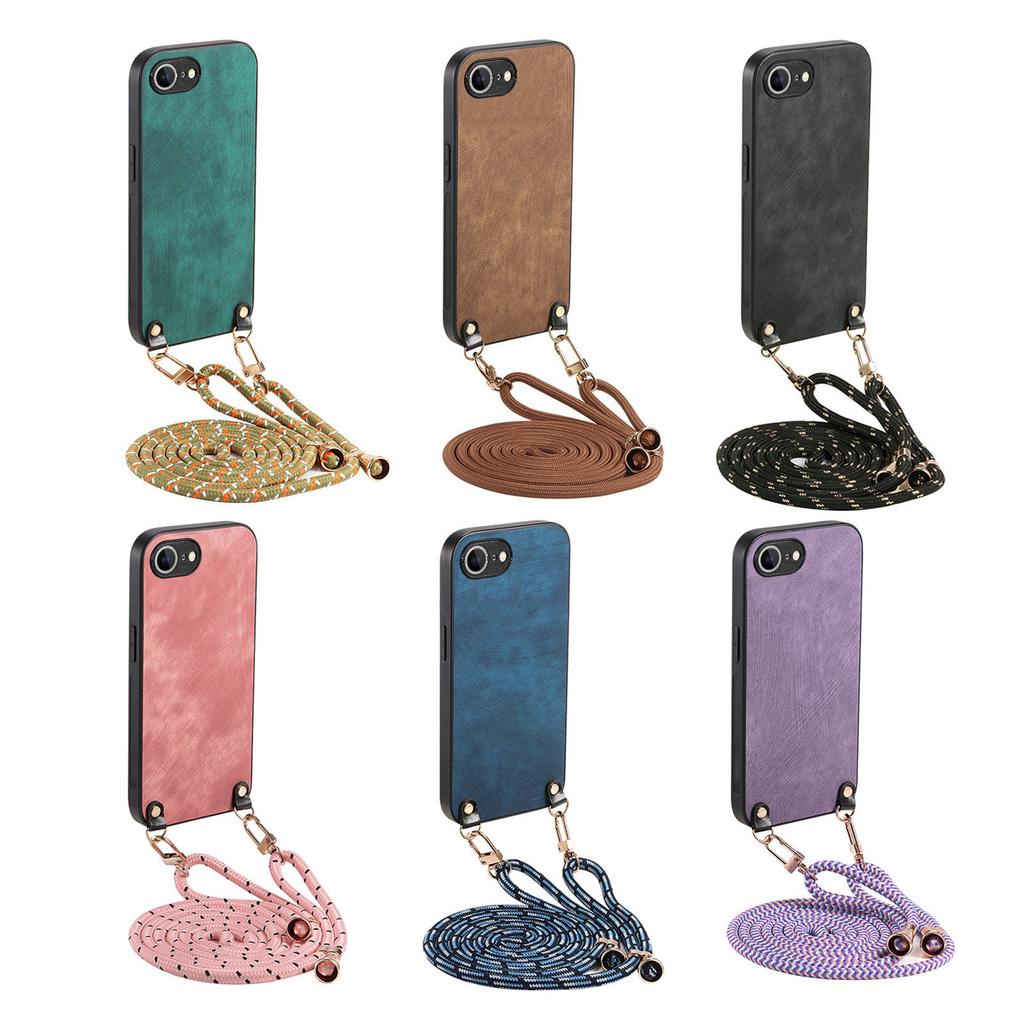 Crossbody Long Lanyard Strap Anti-Drop PU Leather Phone Case for iPhone 16 Pro Max 15 14 13 12 Plus 16E SE 2022 Slim Fit Cover