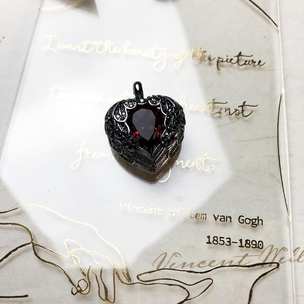 Pendant Wings Red Heart, New 925 Silver Jewelry Europe Romantic Crystal Gift For Woman