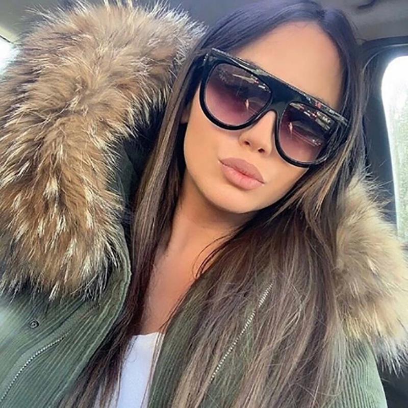 Flat Top Sunglasses Vintage Big Frame Women Men Rivet Shades UV400 Black Leopard Trendy Sun Glasses