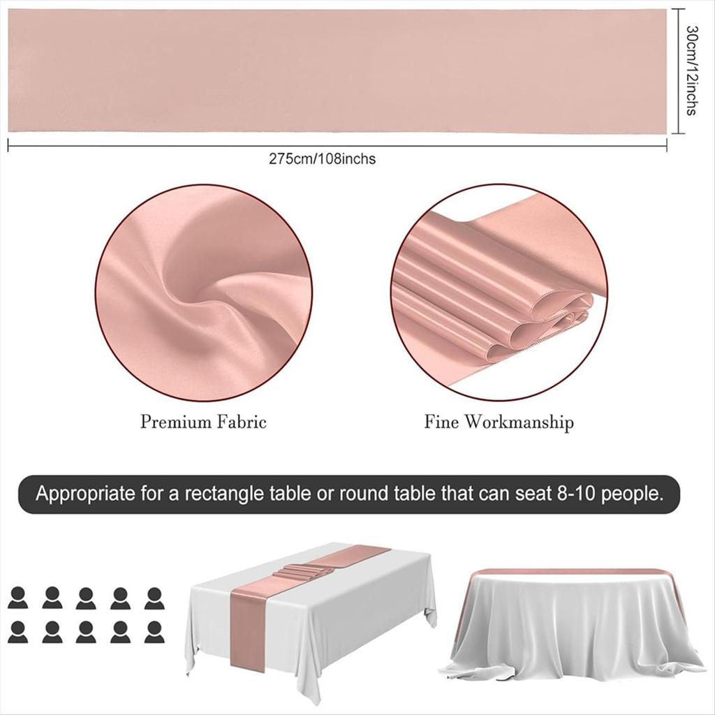 BHBL Rose Gold Table Runner 12x108 Inch 10 Pack Satin Table Runners, Smooth Table Runner for Party Wedding Banquets Birthday
