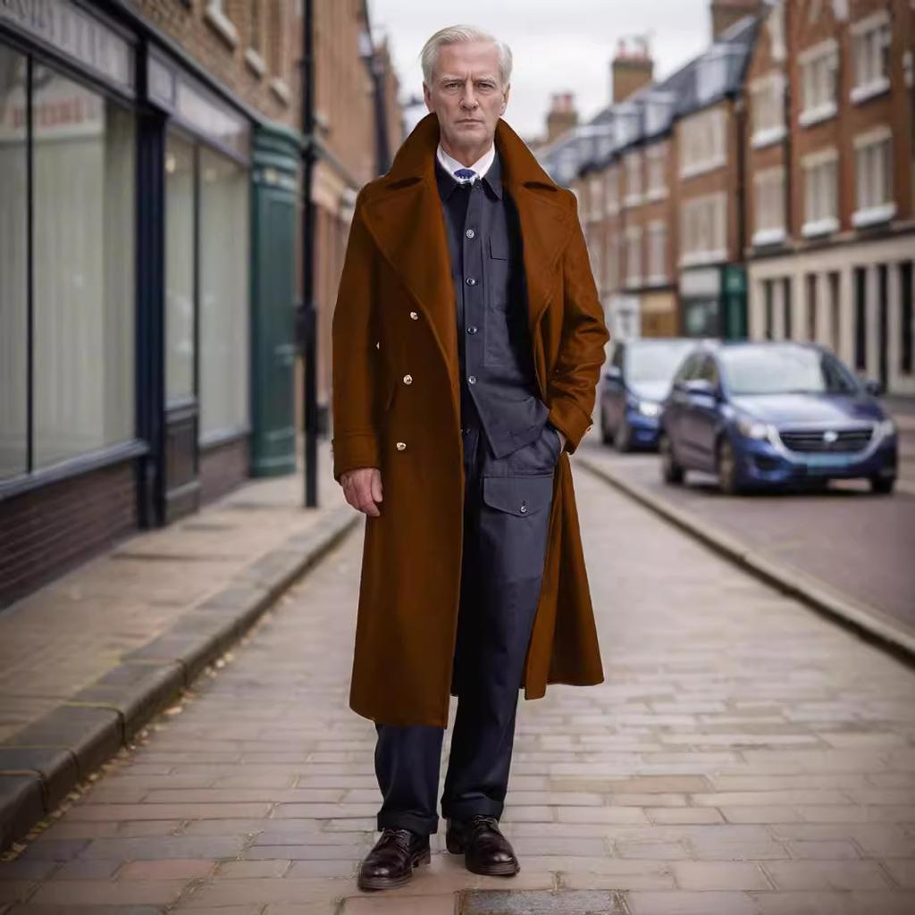 Autumn and Winter Men's Woolen Coat European and American Super Long Coat Jacket Over The Knee Fashion