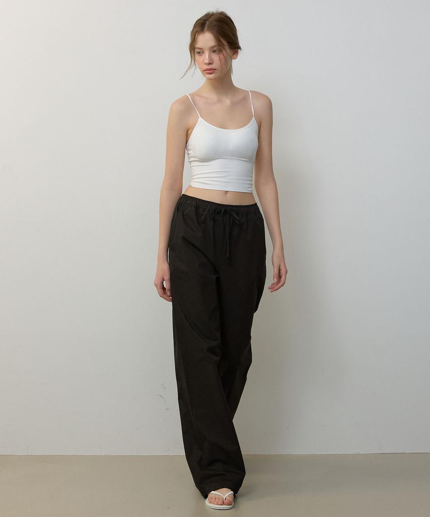 CITYBREEZE Cotton String Elastic Waist Wide Pants_Black