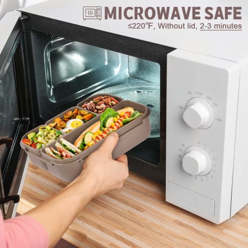 40 Oz/5 Cup Bento Box for Adults, Men and Women, 4 Compartments, Lunchable Food Containers, Sauce Jar, Muffin Liners, Microwave & Dishwasher Safe, Bro