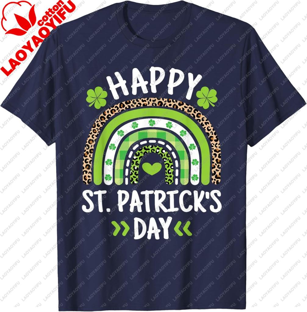 Happy Saint Patricks Day Rainbow Clover Irish Mens Womens TShirt Casual Breathable ShortSleeved Shirt