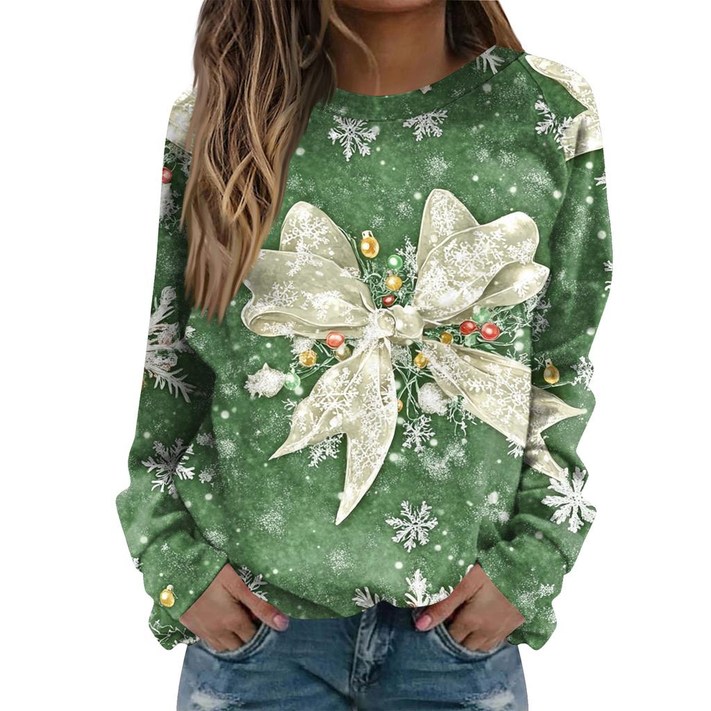 Women's Fashion Casual Long Sleeve Christmas Printed Neck Sweatshirt Top