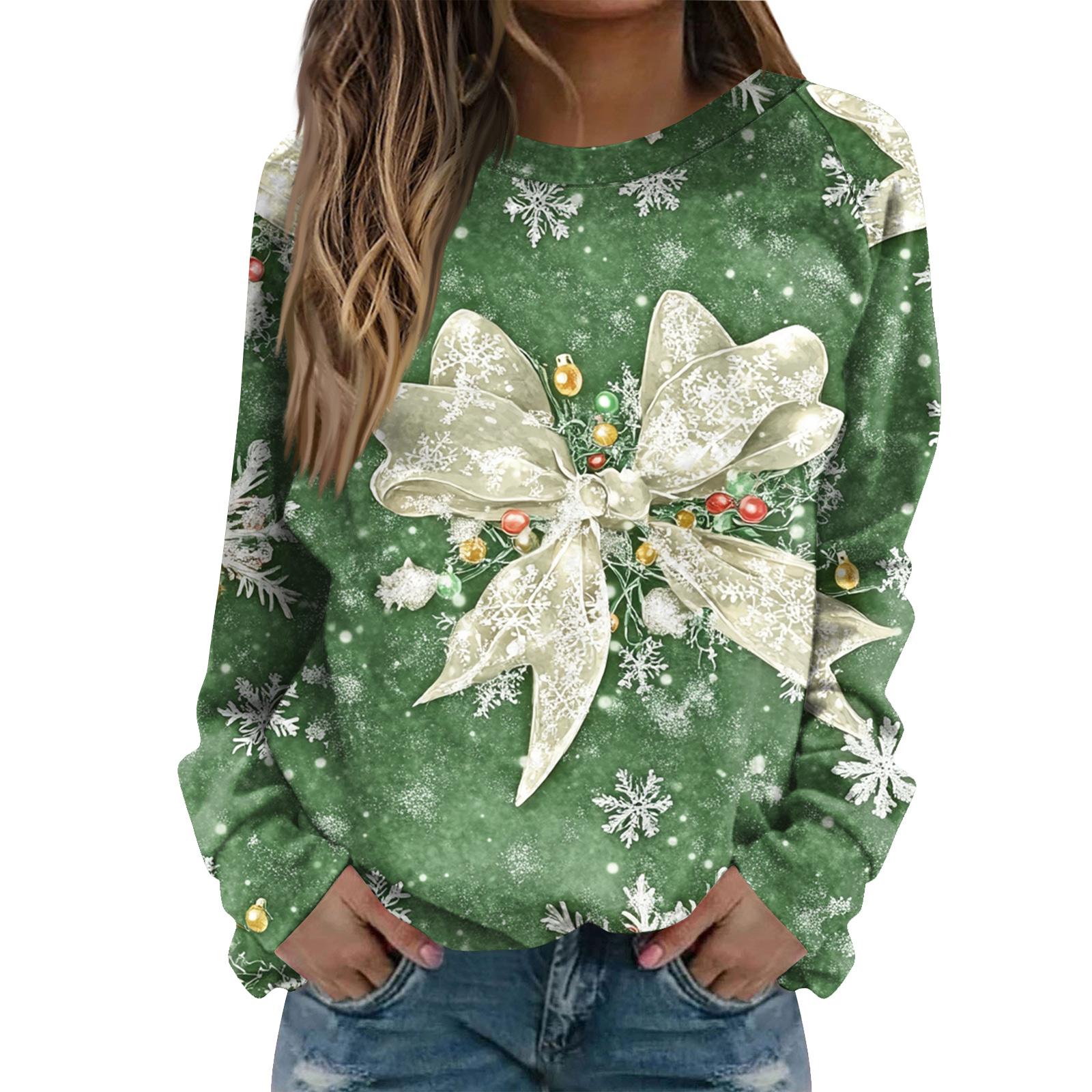 

Женская модная повседневная толстовка с длинным рукавом и рождественским принтом на шее XXL