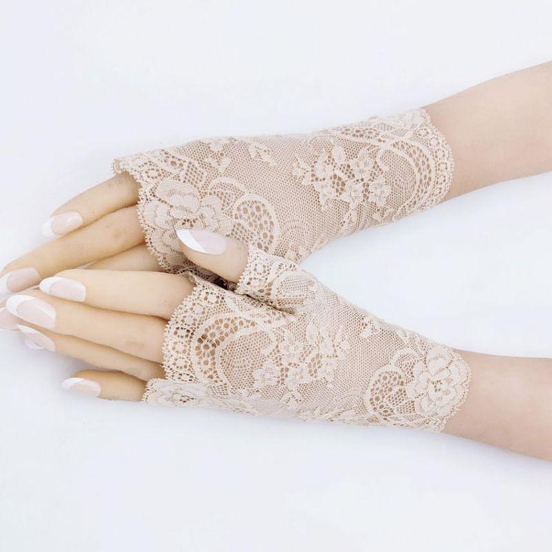 New Elastic Lace Half Finger Gloves Thin Short Finger Leakage Sun Protection Driving Non Slip UV Protection Scar Covering Tattoo