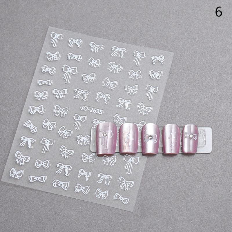 1Pcs 5D Sweet Bow Nail Sticker Kawaii Pink Black White Long Ribbon Bowknot Self Adhesive Nail Art Stickers Decoration Decals Diy