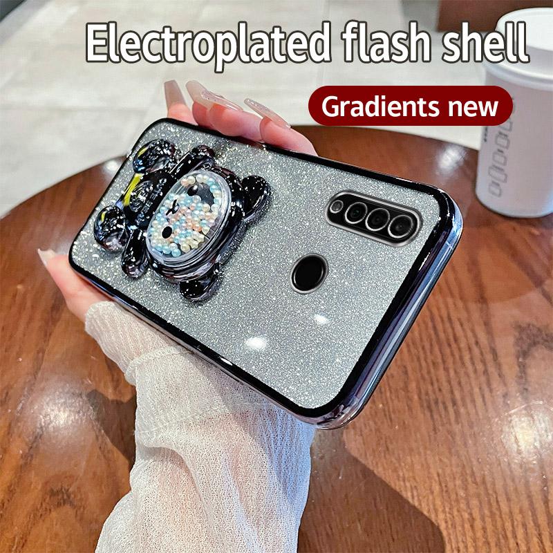 Candy Bear Stand Glitter Phone Case For Huawei Y8S Y9S Y6P Y7A Y7 Y9 Prime Y9 P Smart Z Plus 2019 2021 P40 P30 Lite Soft Cover