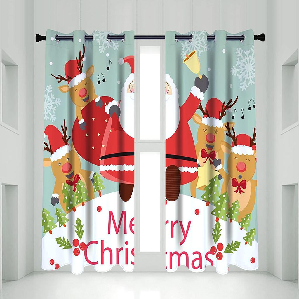 Cartoon Santa Claus Merry Christmas Pattern Print Curtains Curtain Drapes Living Room Bedroom Kitchen Light Blocking For Area Made Of Polyester