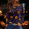 Women's Halloween Print Long Sleeve Top with Side Slit Round Neck for Casual Everyday Wear
