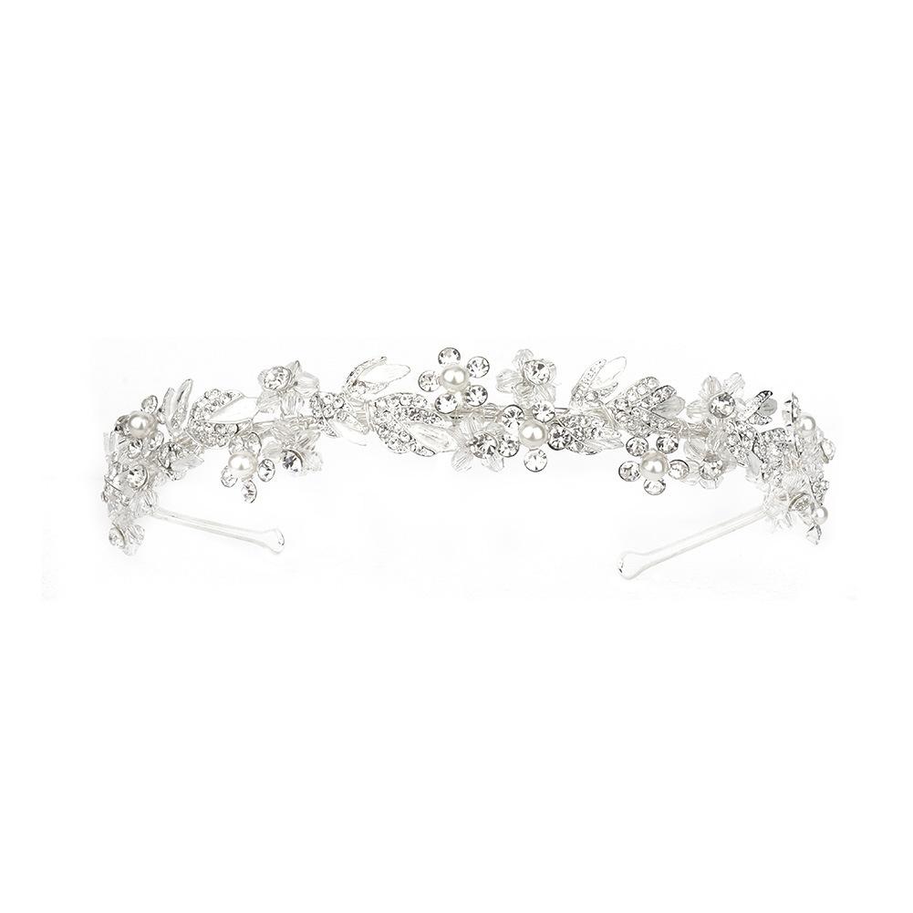 New bridal headdress rhinestone pearl comb metal leaf handmade hair accessories soft pottery flower plate hair comb