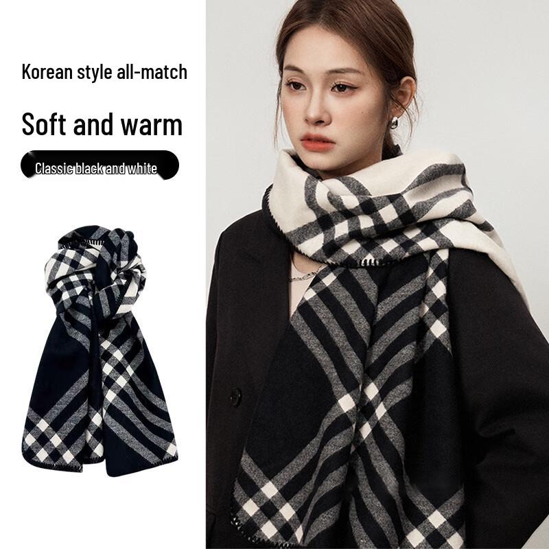 

Feikawei Women s Black & White Plaid Winter Scarf