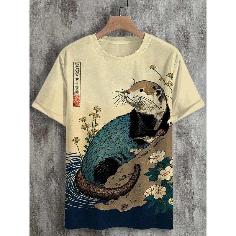 Pánská trička s japonským potiskem Ukiyo-E, trička s krátkým rukávem, topy, 3D potisk, tričko s kulatým výstřihem, letní, ležérní, pánské oblečení