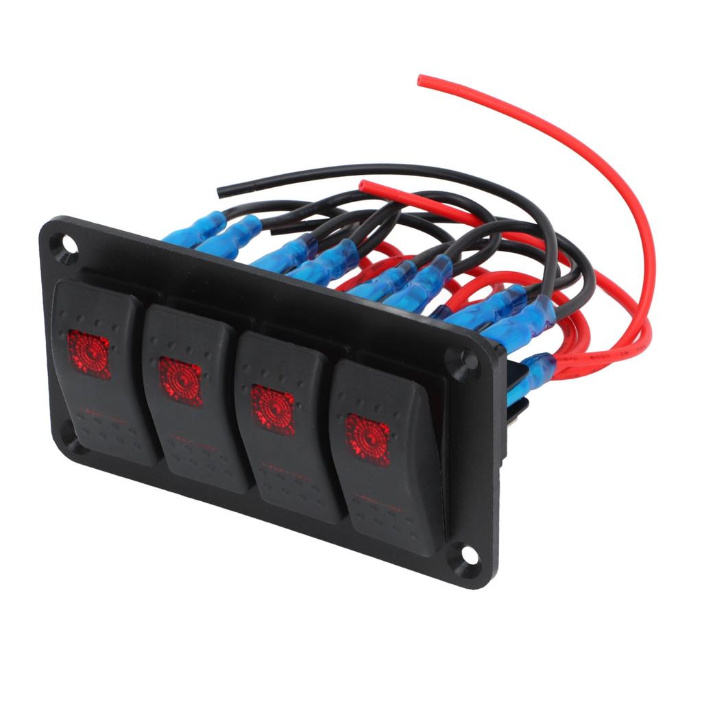 Rocker Switch Panel 4 Gang Red Prewired Rocker Switch with 2PCS Sticker for Automobile Ship 12V 20A 24V 10A