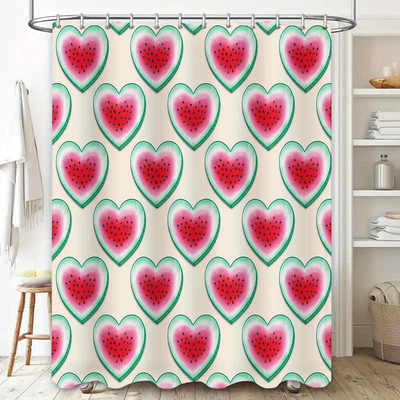 Watermelon Shower Curtain Tropical Fruit Pattern Bathroom Decor Beach Themed Backdrop Waterproof Fabric Washable Home Decor