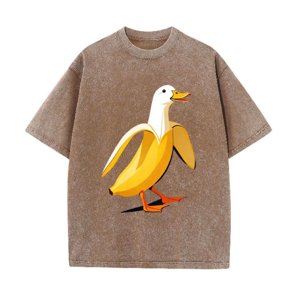 Banana Duck Print Unisex T-Shirt Retro O-Neck Summer Cotton Short Sleeve Tee Casual Loose Streetwear Tops