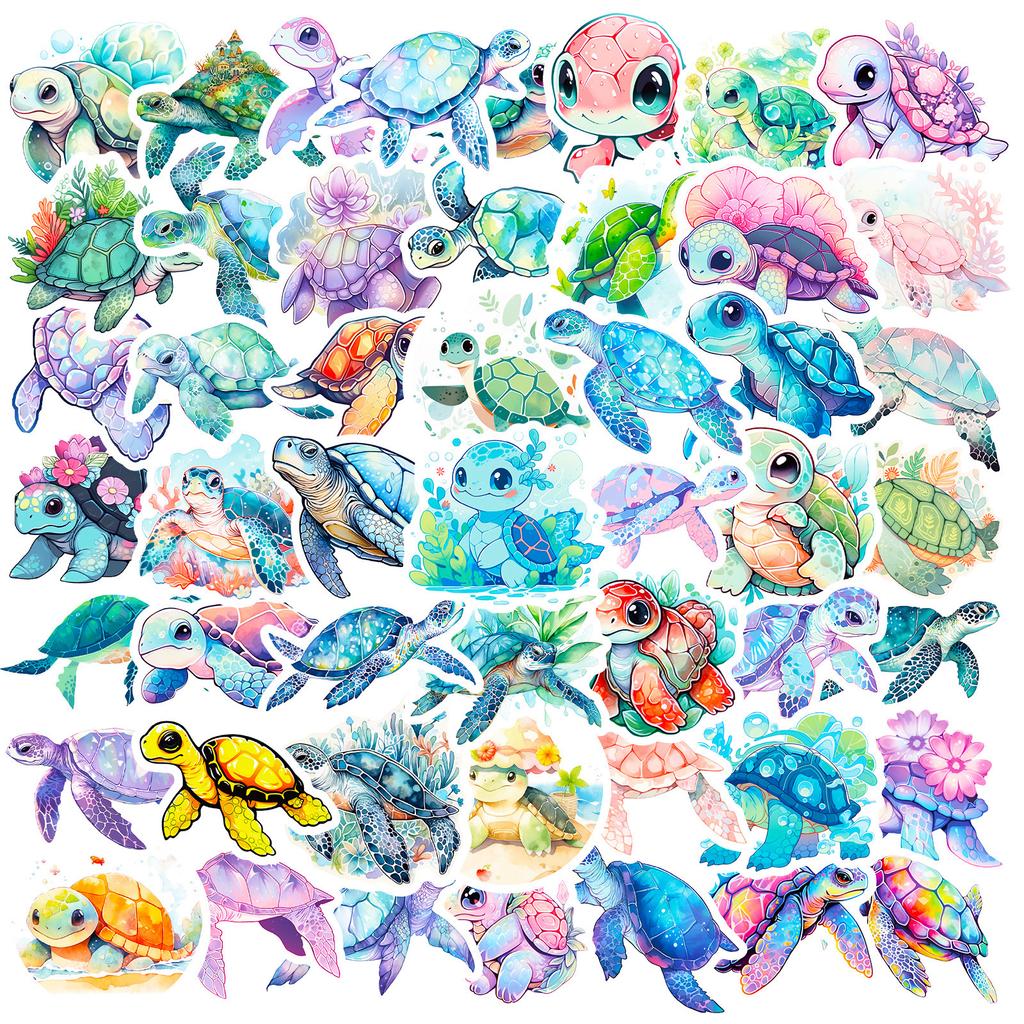 50 Blue Sea Turtle Stickers Cartoon Sea Turtle Graffiti Stickers Colorful Ocean Turtle Diy Scooter Stickers
