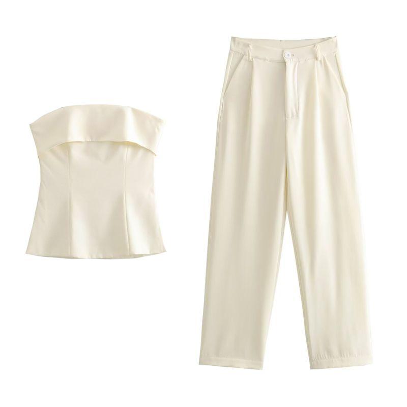 Spring New Women Clothes European and American Commuter off-Shoulder Tube Top off-Shoulder Top High Waist Straight Casual Pants