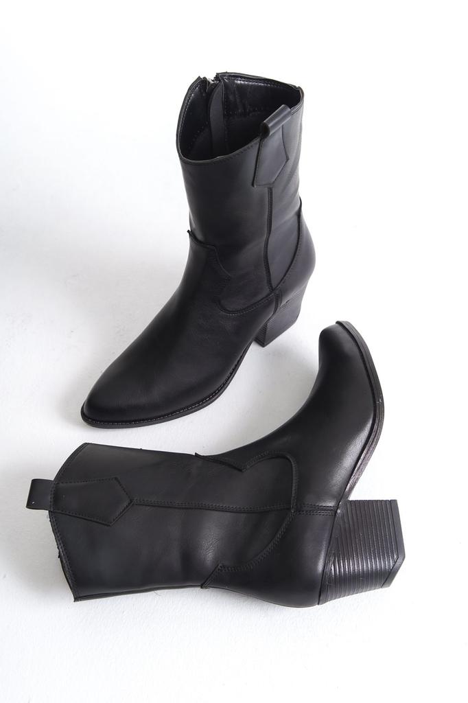 Women Modern Stylish Fashion Boots Boots Faux Leather Black Pointed Toe Stitched Cowboy Boots Zipper Western Boots