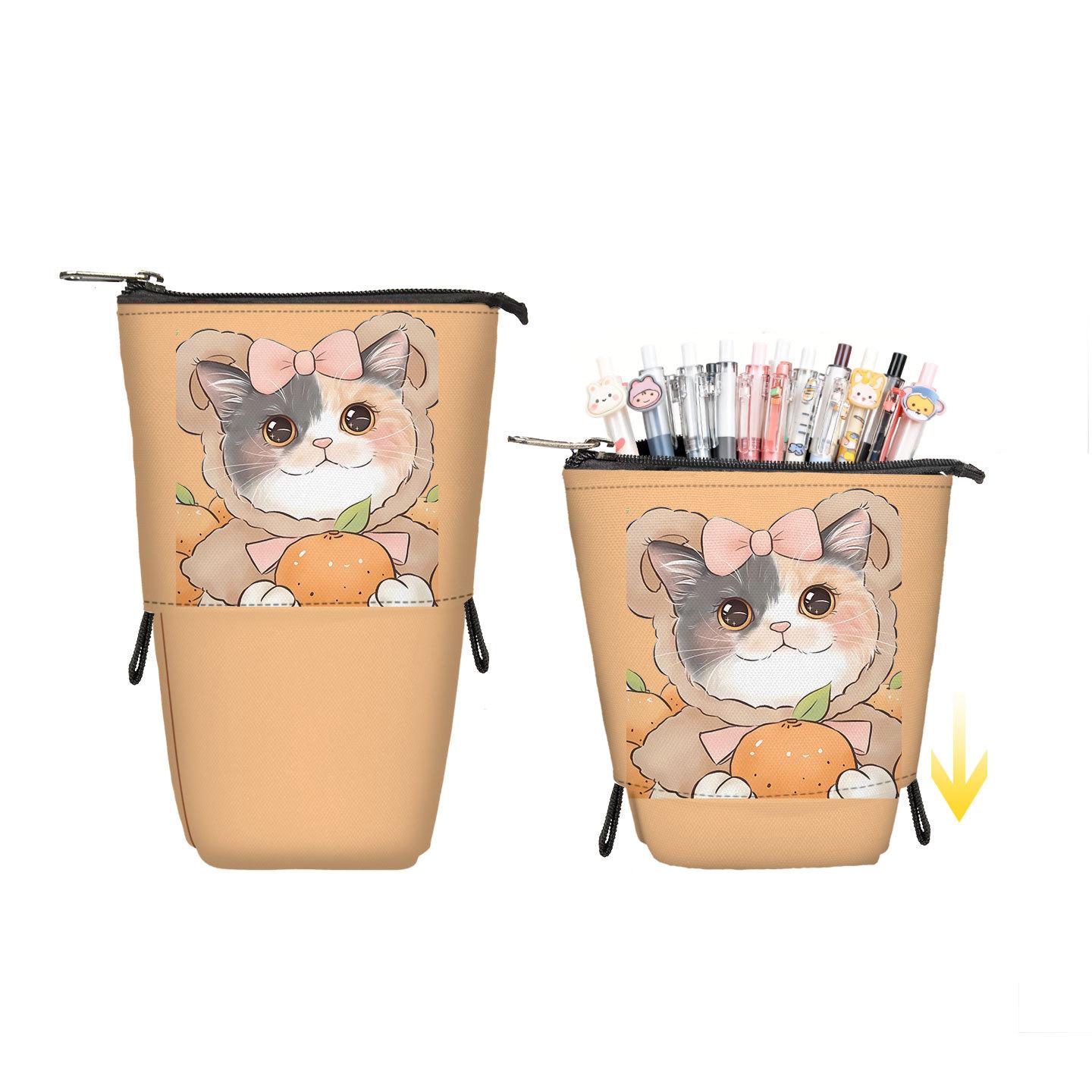 

Standing Pencil Case Cat Print Telescopic Stand up Pen Holder Cartoon Portable Makeup Bag for School Cosmetics Gift Supply