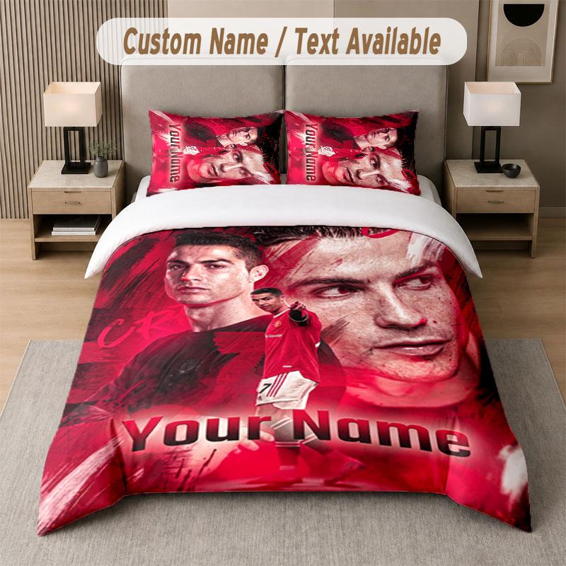 Custom Bedding Set Cristiano Ronaldo Pattern, Print Name Text 1 Duvet Cover Plus 2 Pillowcases Home Textile